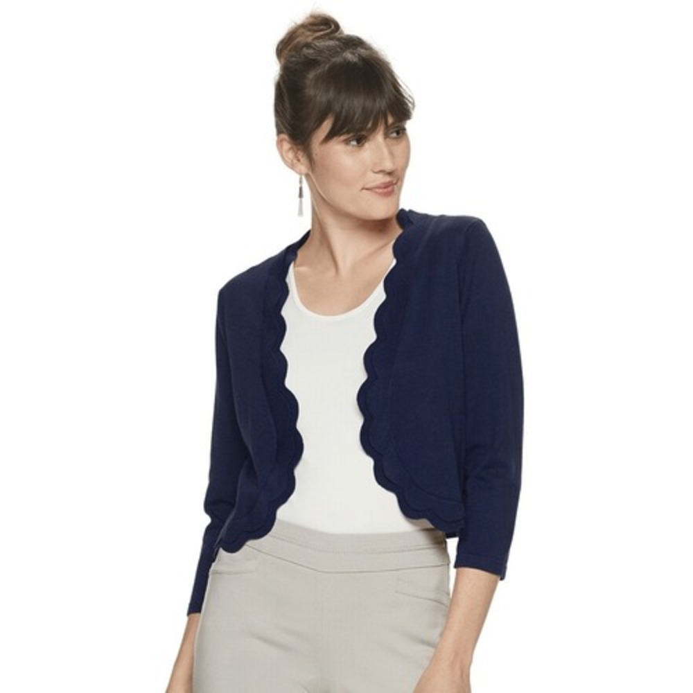 Womens Nina Leonard 3/4 Sleeve Double Scallop Edge Shrug Size Small